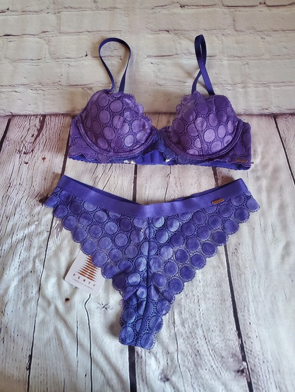 Savage‎ x Fenty Bra- 34B, Thong - Med Purple Lace Trim Underwire Sexy Romantic